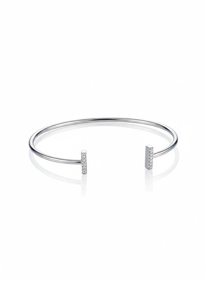 Foto Pulseira Bracelete 2 palitos zircônia Prata 925 Ródio