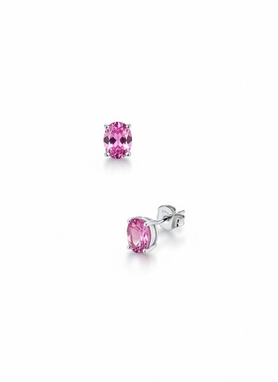 Foto Brinco Oval topázio rosa 7 mm Prata 925 Ródio