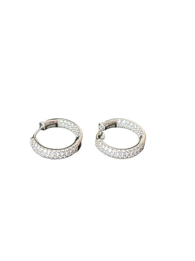Foto Brinco Argola zircônia fino P Prata 925 Ródio