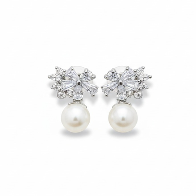 Foto Brinco Flor mini navetes pérola Prata 925 Ródio