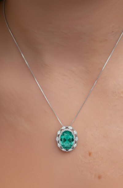 FotoColar Oval renda turmalina zircônia Prata 925 Ródio