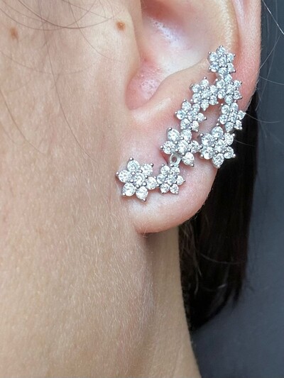 FotoBrinco Ear cuff flor zircônia Prata 925 Ródio
