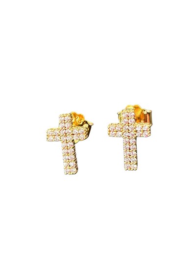 Foto Brinco Cruz zircônia P Prata 925 Ouro 18 k