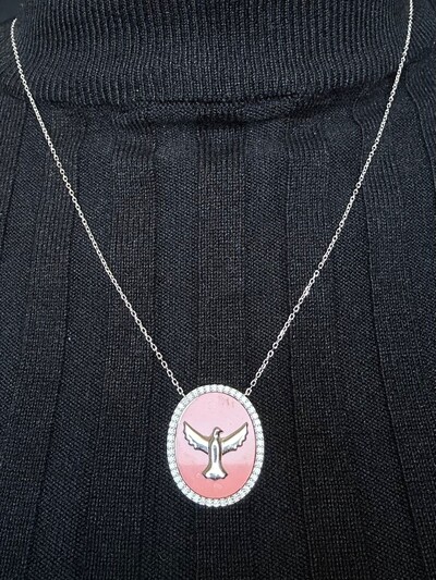 FotoColar Oval Espírito Santo Coral e zircônia Prata 925 Ródio