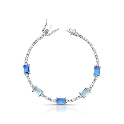 Foto Pulseira Riviera retangular topázio azul zircônia 17 cm Prata 925 Ródio