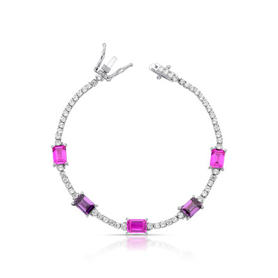 Foto Pulseira Riviera retangular topázio rosa ametista zircônia 17 cm Prata 925 Ródio