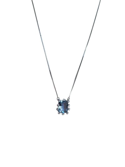 Foto Colar Quadrado Cristal azul Prata 925 Ródio
