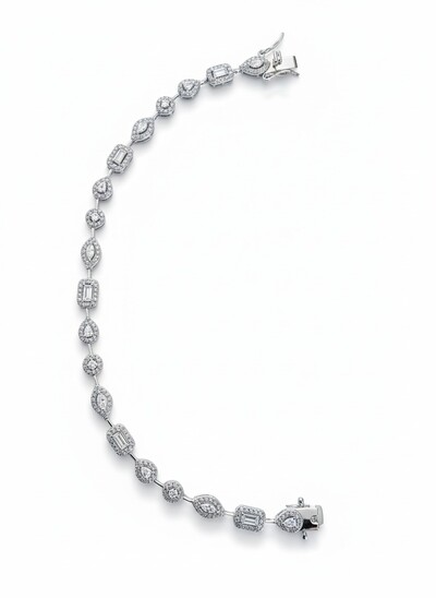 Foto Pulseira Riviera formas zircônia 18 cm Prata 925 Ródio