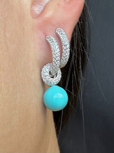 FotoBrinco Argola Zircônia Versátil Turquesa Prata 925 Ródio