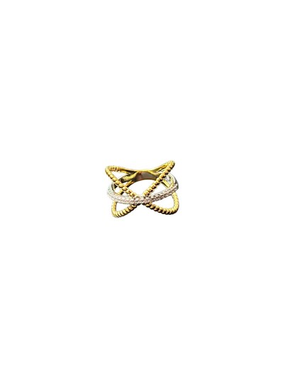 Foto Anel X com zircônia Prata 925 Ródio e Ouro 18k