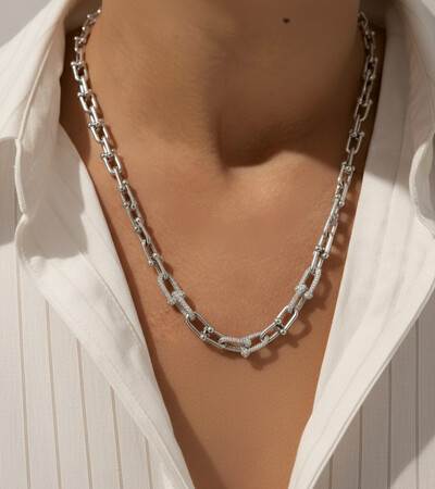 FotoColar Inspiração cravejado 42 cm Prata 925 Ródio