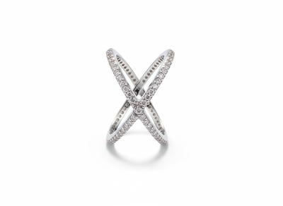 Foto Anel X Aros Cravejados Prata 925 Ródio