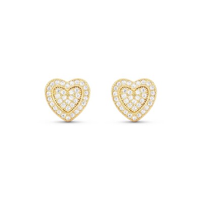 Foto Brinco Coração cravejado zircônia Prata 925 Ouro 18k