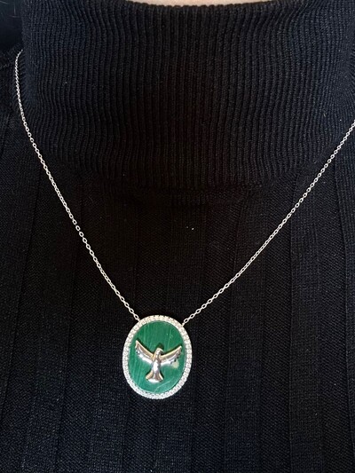 FotoColar Oval Espírito Santo esmeralda e zircônia Prata 925 Ródio
