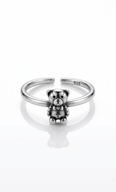 Foto Anel Urso Ajustável Prata 925 Lisa
