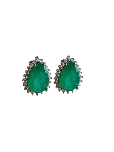 Foto Brinco Gota esmeralda e zircônia G Prata 925 Ródio