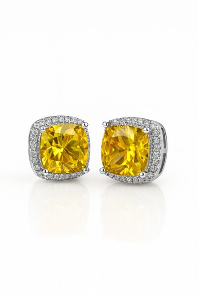 Foto Brinco Quadrado yellow Fancy zircônia Prata 925 Ródio