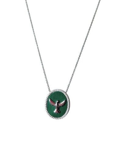 Foto Colar Oval Espírito Santo esmeralda e zircônia Prata 925 Ródio