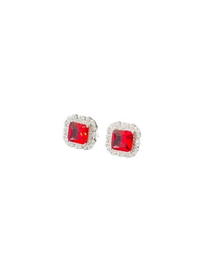 Foto Brinco Quadrado Rubi Zircônia Prata 925 Ródio