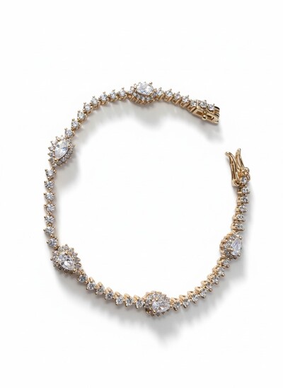 Foto Pulseira Riviera Gota Princesa zircônia 17 cm Prata 925 Ouro 18 k