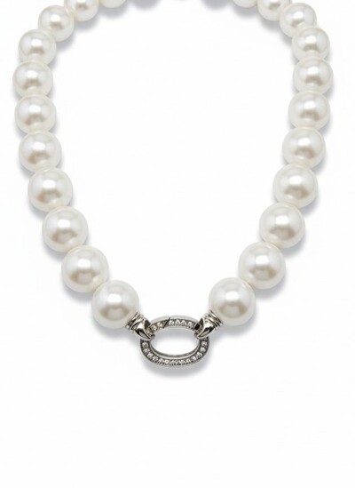 Foto Colar Pérola shell fosca argola zircônia 45 cm Prata 925 Ródio