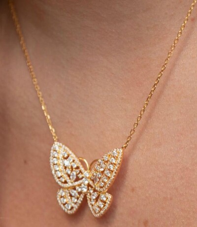 FotoColar Borboleta zircônia navete Prata 925 Ouro 18 k