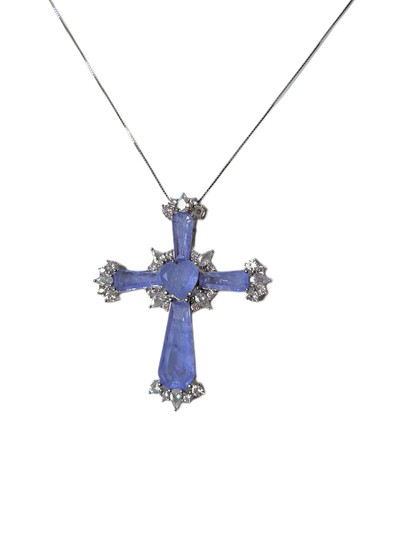 Foto Colar Cruz GG Fusion Tanzanita zircônia branca Prata 925 Ródio