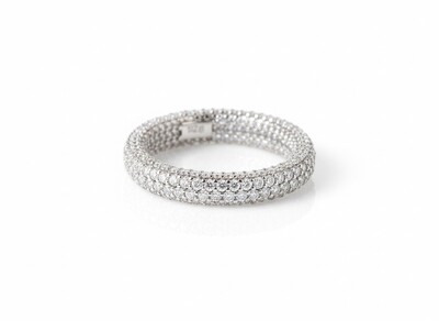 Foto Anel aliança inteira micro cravação interna e externa Prata 925 Ródio