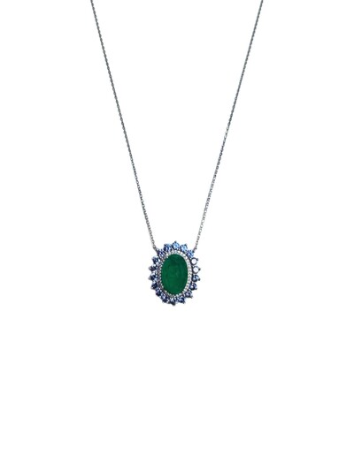 Foto Colar Oval Esmeralda Tanzanita Prata 925 Ródio