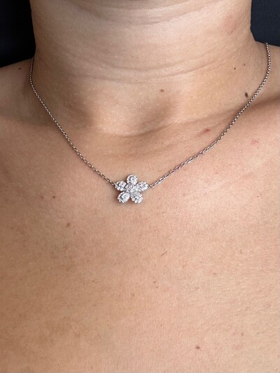 FotoColar flor cinco pétalas micro cravação Prata 925 Ródio