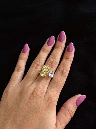 FotoAnel Quadrado yellow e zircônia ajustável Prata 925 Ródio