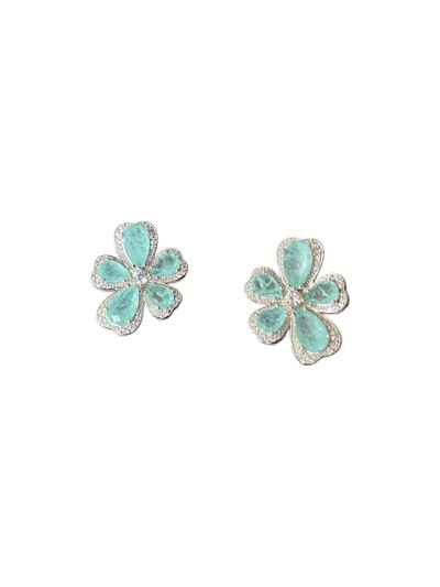 Foto Brinco Flor Turmalina Paraíba zircônia Prata 925 Ródio