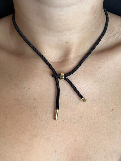 FotoColar Fio preto Ponteira Prata 925 Ouro 18k
