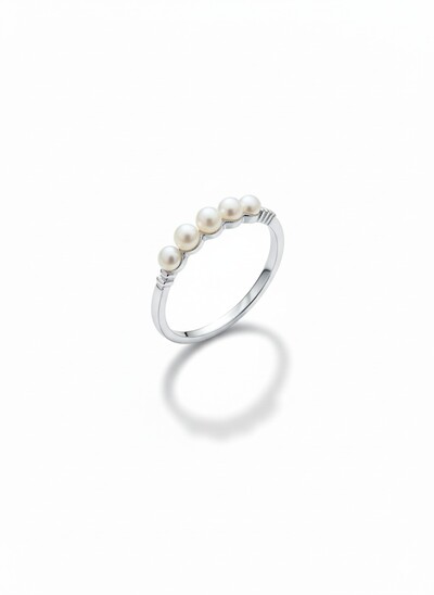 Foto Anel aliança 1/2 pérola Prata 925 Ródio