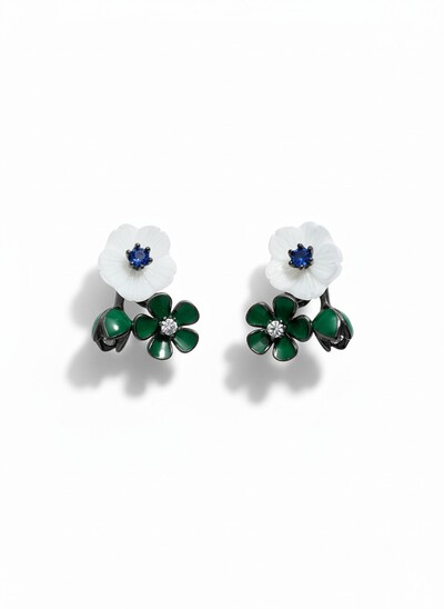 Foto Brinco Flor resina madre pérola Prata 925 Ródio Negro