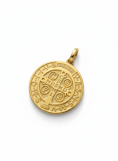FotoPingente Medalha São Bento 2 lados 2,5 cm Prata 925 Ouro 18k