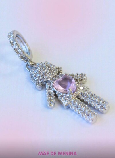 Foto Pingente Menina micro cravação zircônia Rosa Prata 925 Ródio