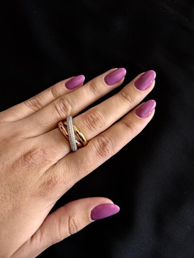 FotoAnel Triplo Rose Cravejado Prata 925 Ródio
