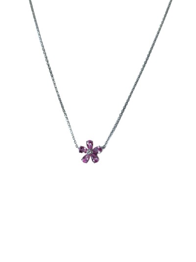 Foto Colar 1 flor zircônia rosa Prata 925 Ródio