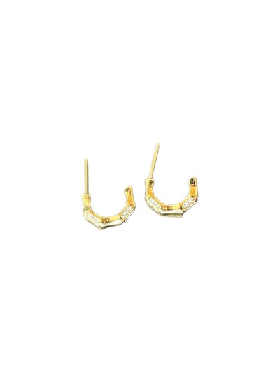 Foto Brinco argola aberto osso zircônia P Prata 925 Ouro 18 k