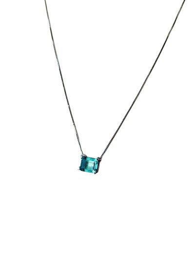 Foto Colar Quadrado Topázio Azul Prata 925 Ródio