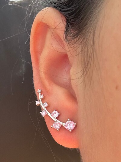 FotoBrinco Ear cuff topázio rosa Prata 925 Ródio