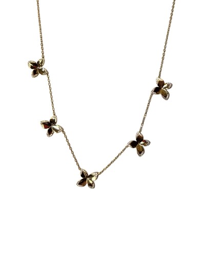 Foto Colar 5 flores 4 pétalas zircônia borda lisa Prata 925 Ouro 18 k
