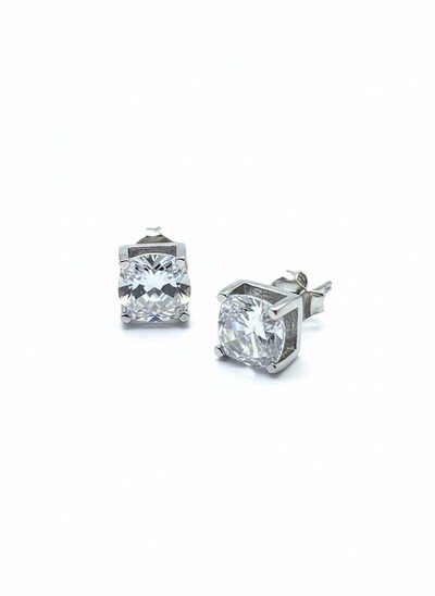Foto Brinco Solitário cartier zircônia 10 mm Prata 925 Ródio