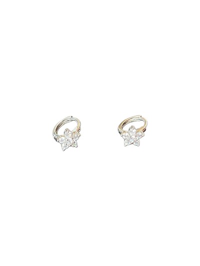 Foto Brinco argola flor zircônia P prata 925 Ródio