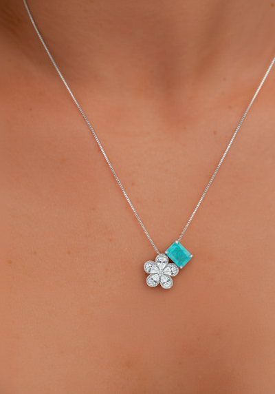 FotoColar EscapulárioTurmalina light fusion flor zircônia Prata 925 Ródio