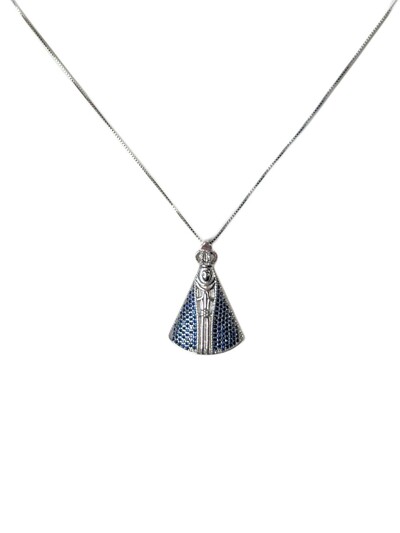 Foto Colar Nossa Senhora Manto safira azul Prata 925 Ródio