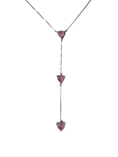 Foto Colar Gravata 3 pedras quartzo rosa Prata 925 Ródio