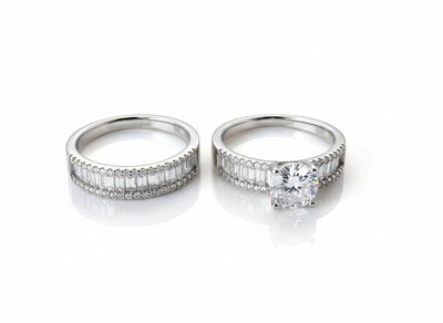 FotoAnel solitário 2 em 1 baguete Prata 925 Ródio