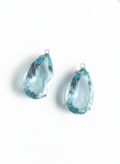 Foto Pingente Brinco Gota Topázio azul Prata 925 Ródio